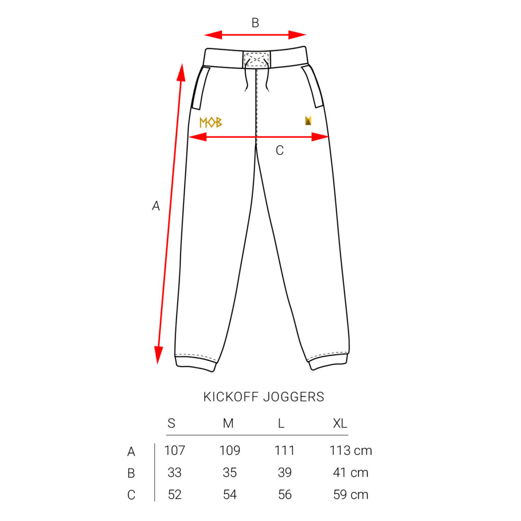 Kickoff Joggers - Size Guide