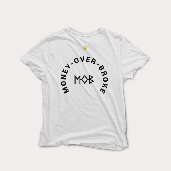 MONEY OVER BROKE PRINT T-SHIRT BLANC MOB CLOTHING